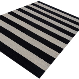 Carpet For Living room 9X12 Feet Grey And Black Wool Rectangle Geometric And Stripes Rug