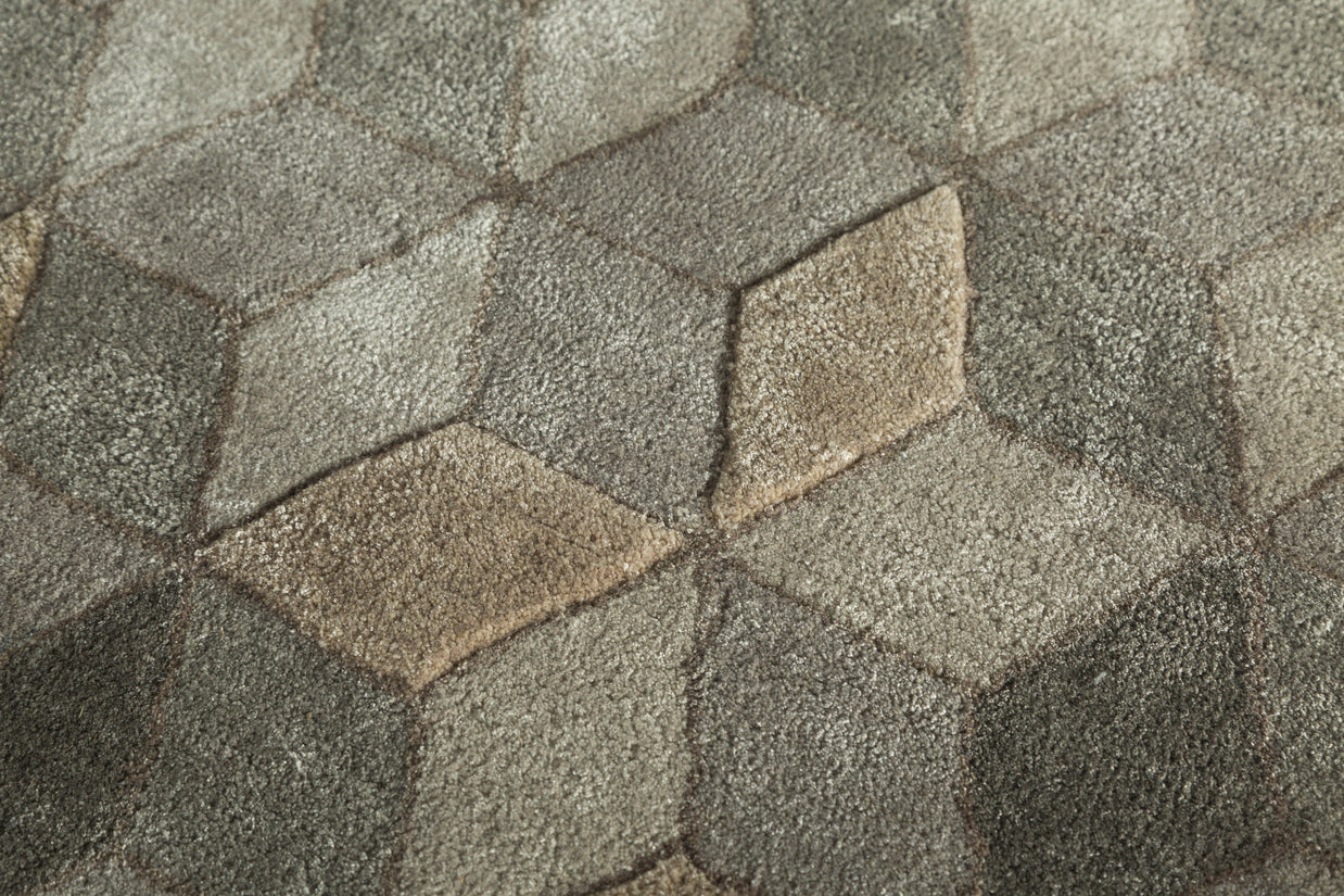 Carpet For Living room 4X6 Feet Grey And Black Wool & Viscose Rectangle Geometric And Stripes Rug