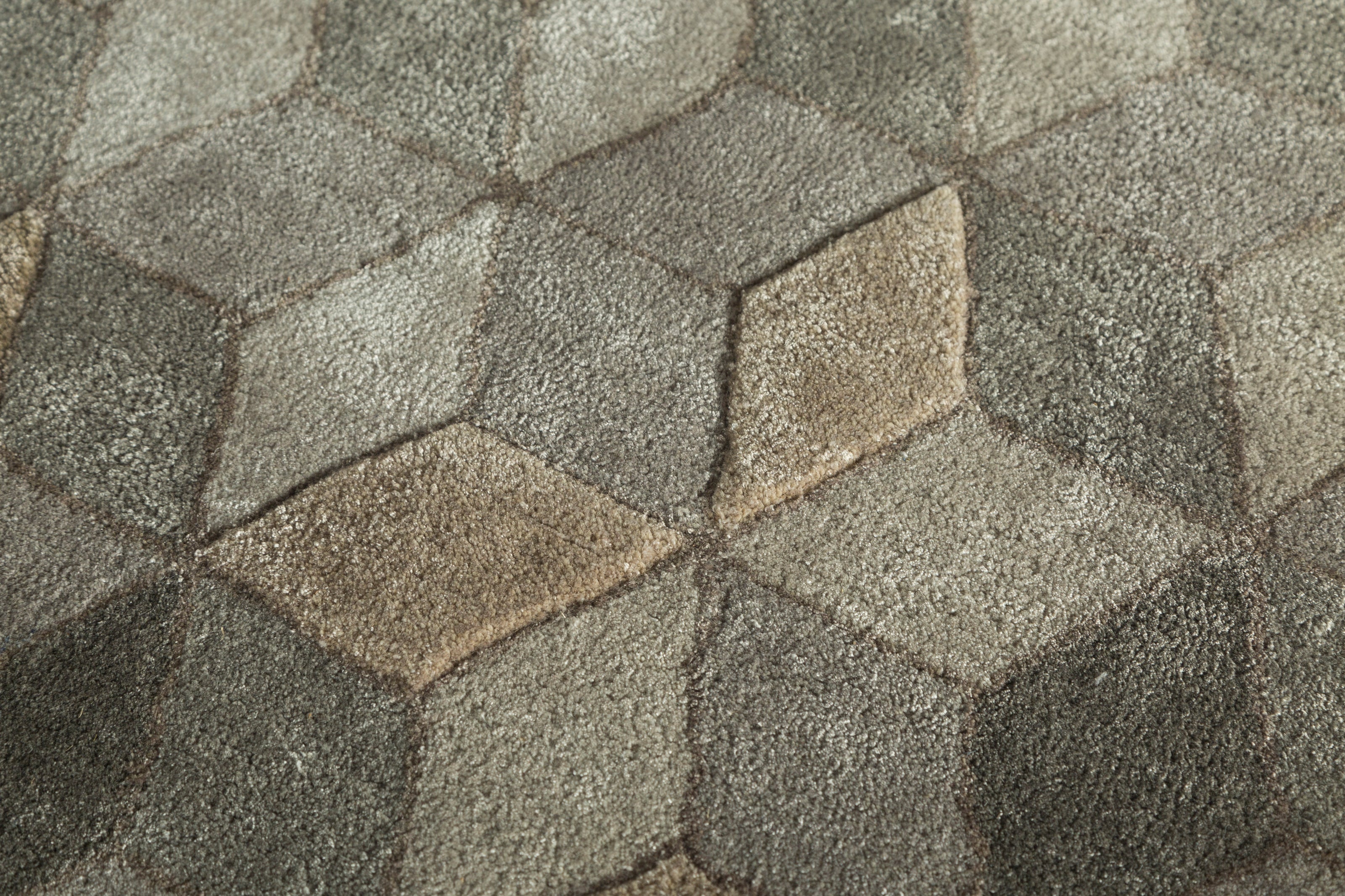 Carpet For Living room 4X6 Feet Grey And Black Wool & Viscose Rectangle Geometric And Stripes Rug