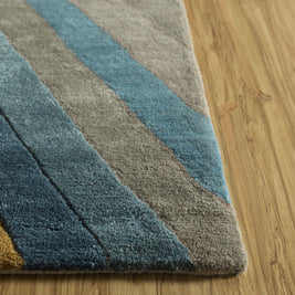 Carpet For Living room 4X6 Feet Grey And Black Wool & Viscose Rectangle Geometric And Stripes Rug