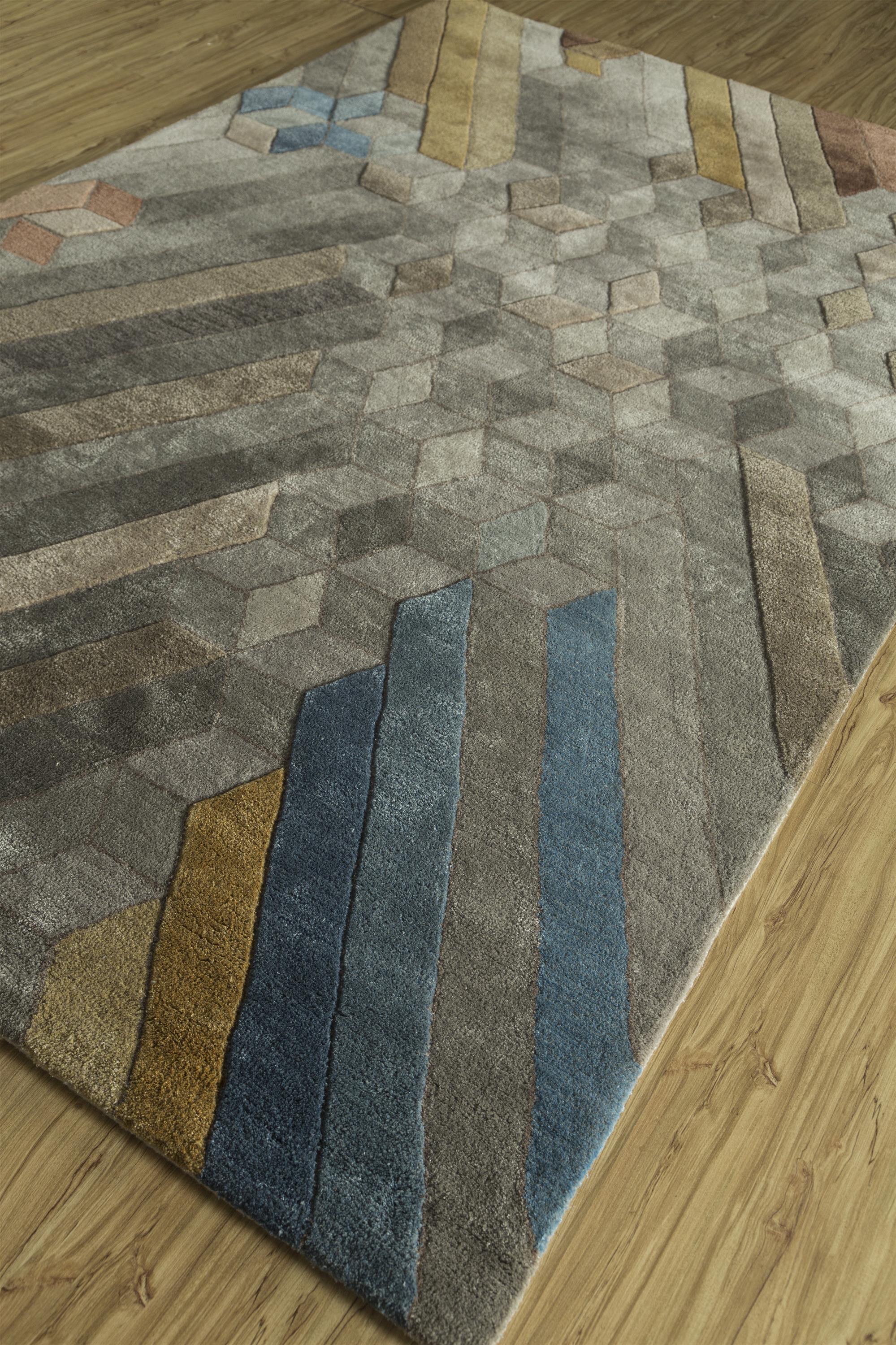 Carpet For Living room 4X6 Feet Grey And Black Wool & Viscose Rectangle Geometric And Stripes Rug