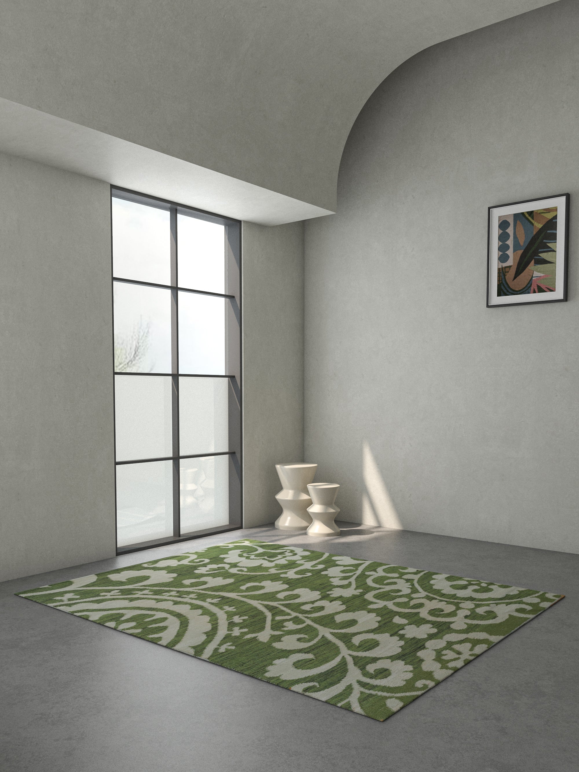 Carpet For Living room 9X12 Feet Green Wool & Viscose Rectangle Abstract Rug