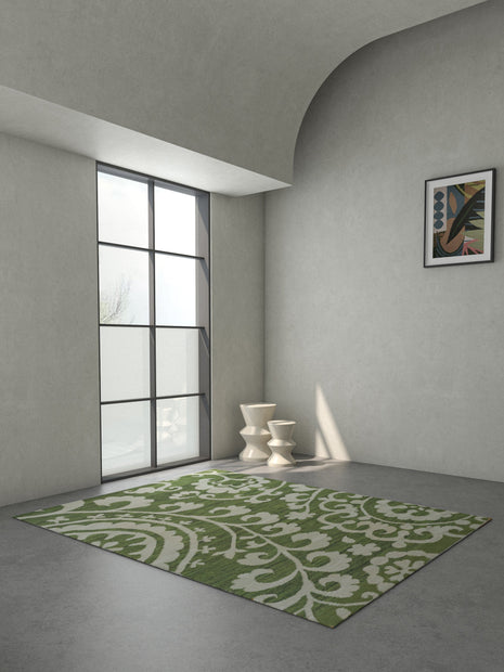 Carpet For Living room 9X12 Feet Green Wool & Viscose Rectangle Abstract Rug