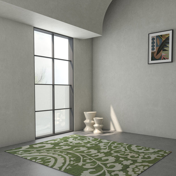 Carpet For Living room 9X12 Feet Green Wool & Viscose Rectangle Abstract Rug