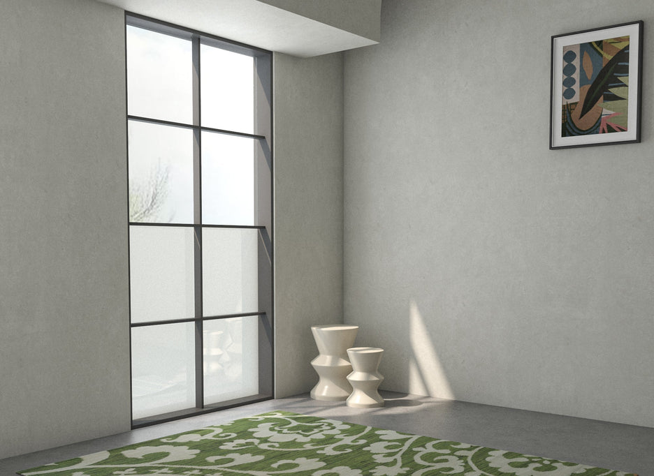 Carpet For Living room 9X12 Feet Green Wool & Viscose Rectangle Abstract Rug - I MEAN DESIGN
