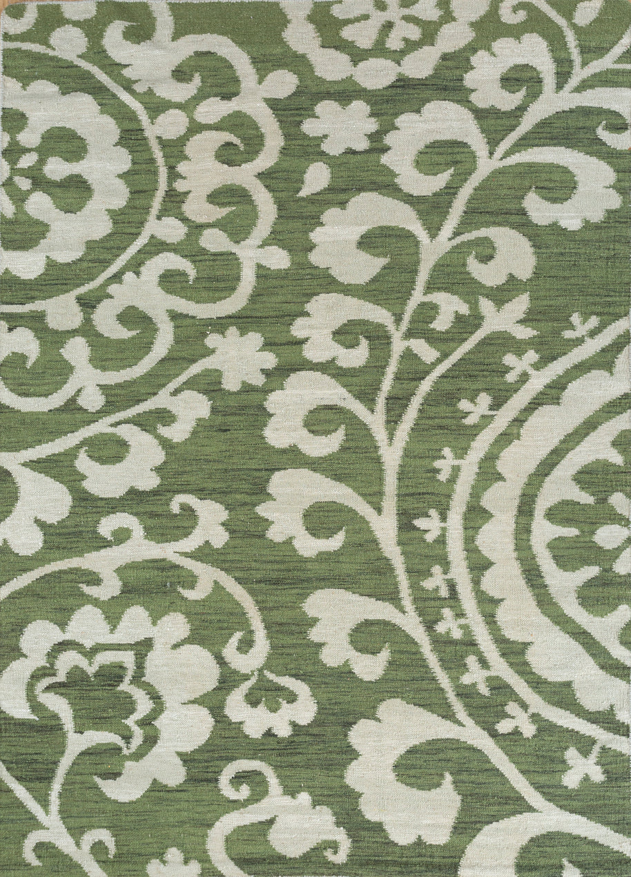 Carpet For Living room 9X12 Feet Green Wool & Viscose Rectangle Abstract Rug - I MEAN DESIGN