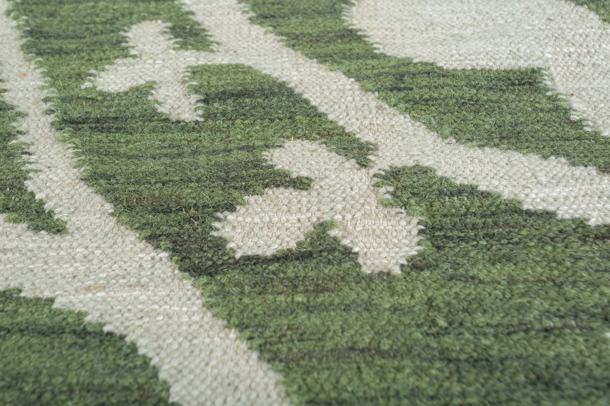 Carpet For Living room 9X12 Feet Green Wool & Viscose Rectangle Abstract Rug