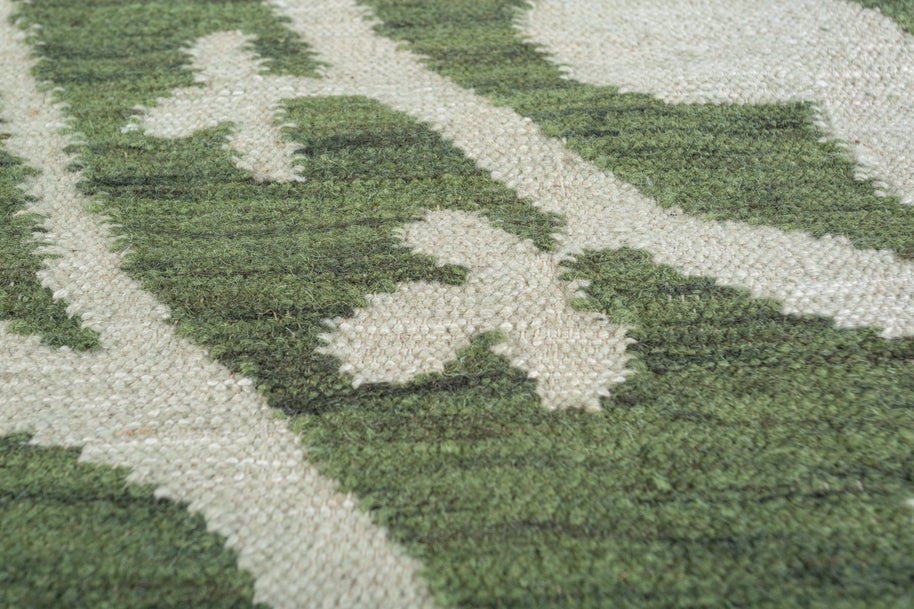 Carpet For Living room 9X12 Feet Green Wool & Viscose Rectangle Abstract Rug - I MEAN DESIGN