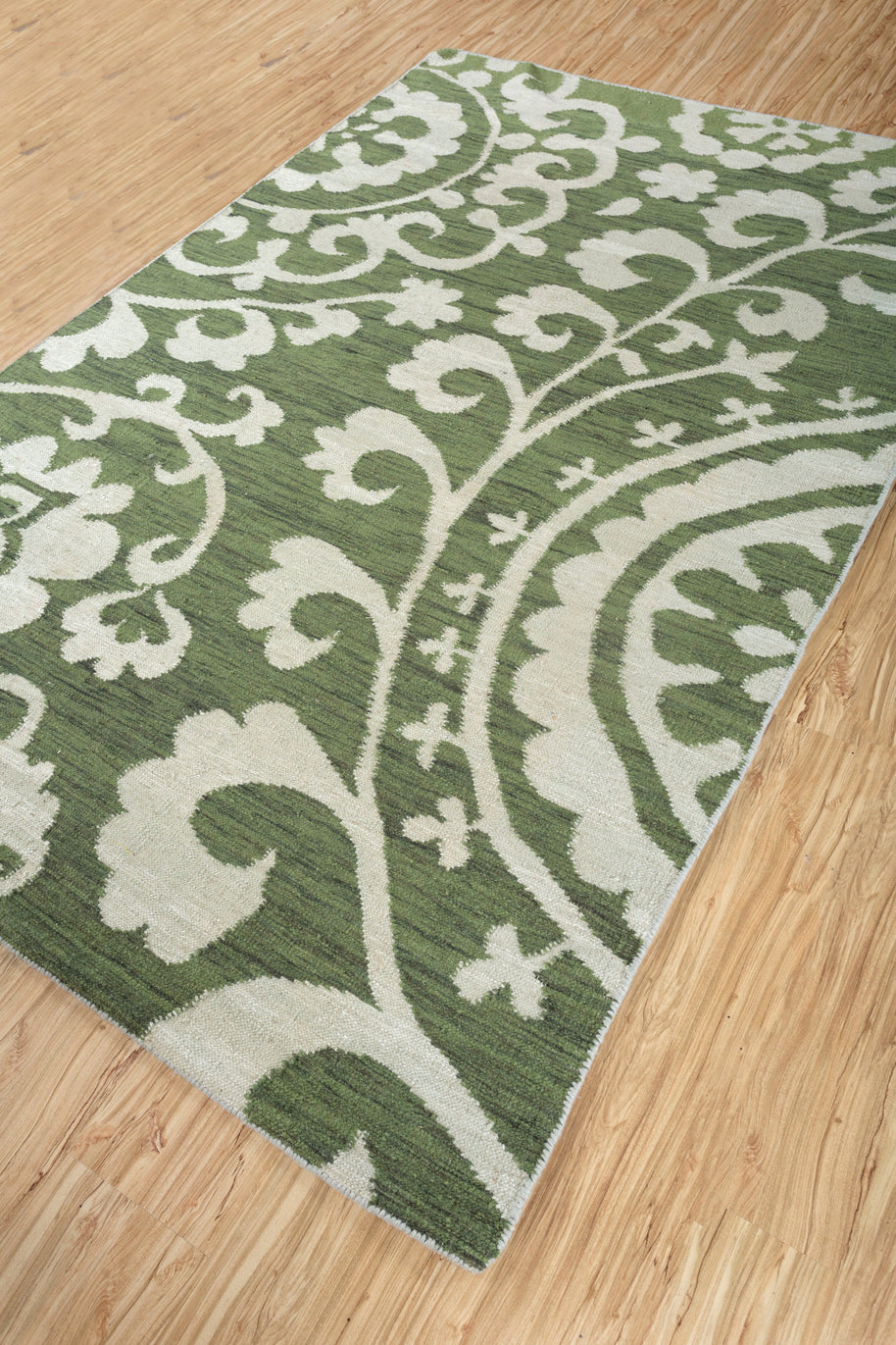 Carpet For Living room 9X12 Feet Green Wool & Viscose Rectangle Abstract Rug - I MEAN DESIGN