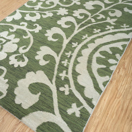 Carpet For Living room 9X12 Feet Green Wool & Viscose Rectangle Abstract Rug