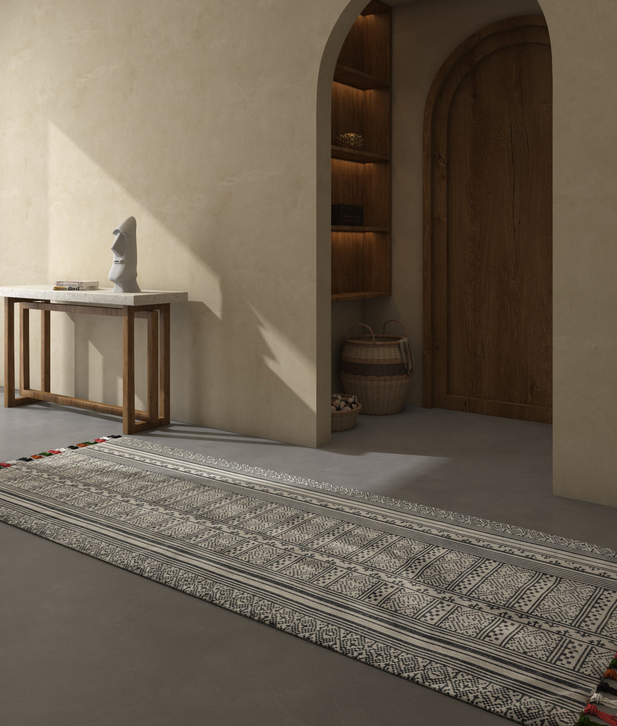 Carpet For Living room 2'4x7'7 Feet Ivory Cotton Runner Moroccan and Tribal Rug