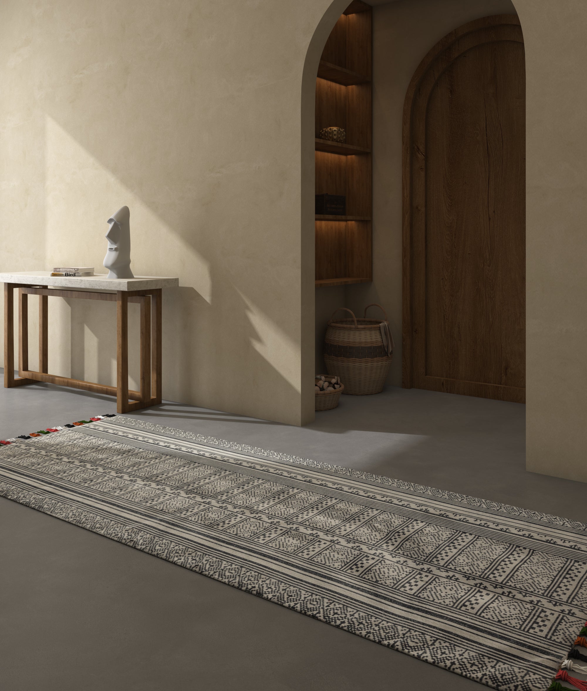 Carpet For Living room 2'4x7'7 Feet Ivory Cotton Runner Moroccan and Tribal Rug