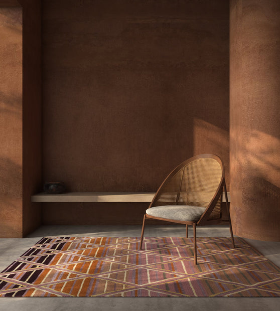 Carpet For Living room 3'6x5'6 Feet Red and Orange Wool Viscose Tufted Rectangle Geometric and Stripes Rug