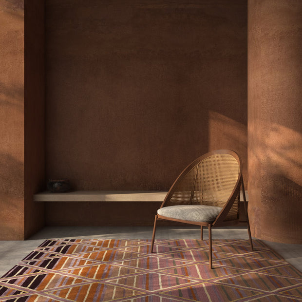 Carpet For Living room 3'6x5'6 Feet Red and Orange Wool Viscose Tufted Rectangle Geometric and Stripes Rug