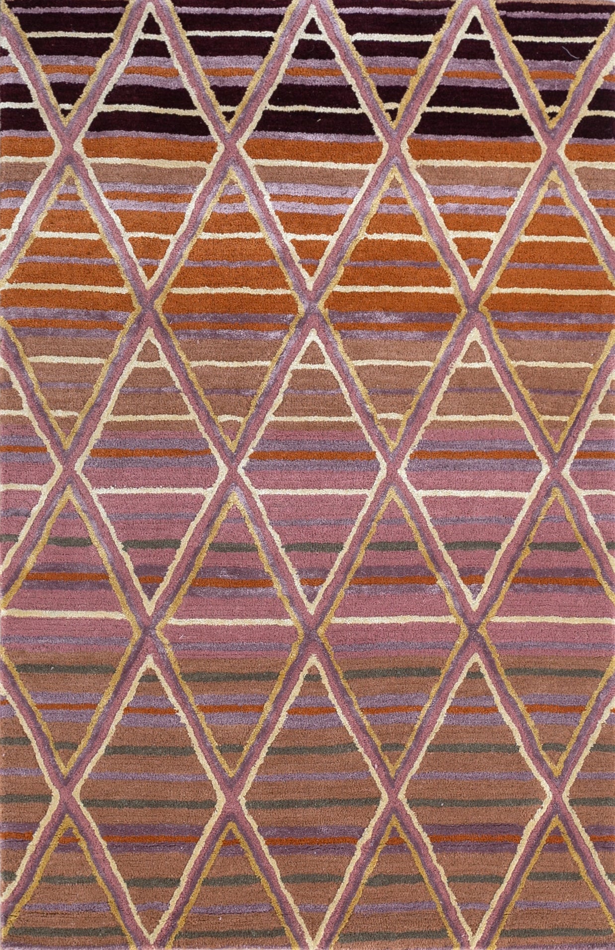 Carpet For Living room 3'6x5'6 Feet Red and Orange Wool Viscose Tufted Rectangle Geometric and Stripes Rug