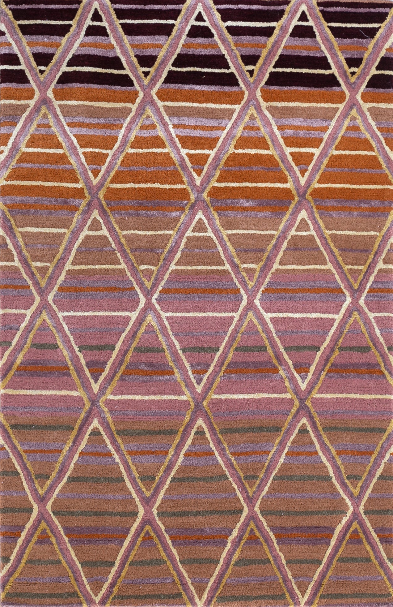 Carpet For Living room 3'6x5'6 Feet Red and Orange Wool Viscose Tufted Rectangle Geometric and Stripes Rug