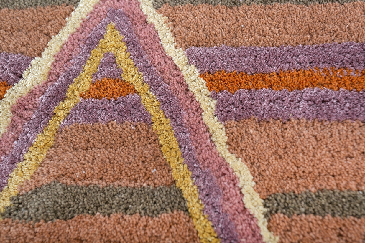 Carpet For Living room 3'6x5'6 Feet Red and Orange Wool Viscose Tufted Rectangle Geometric and Stripes Rug