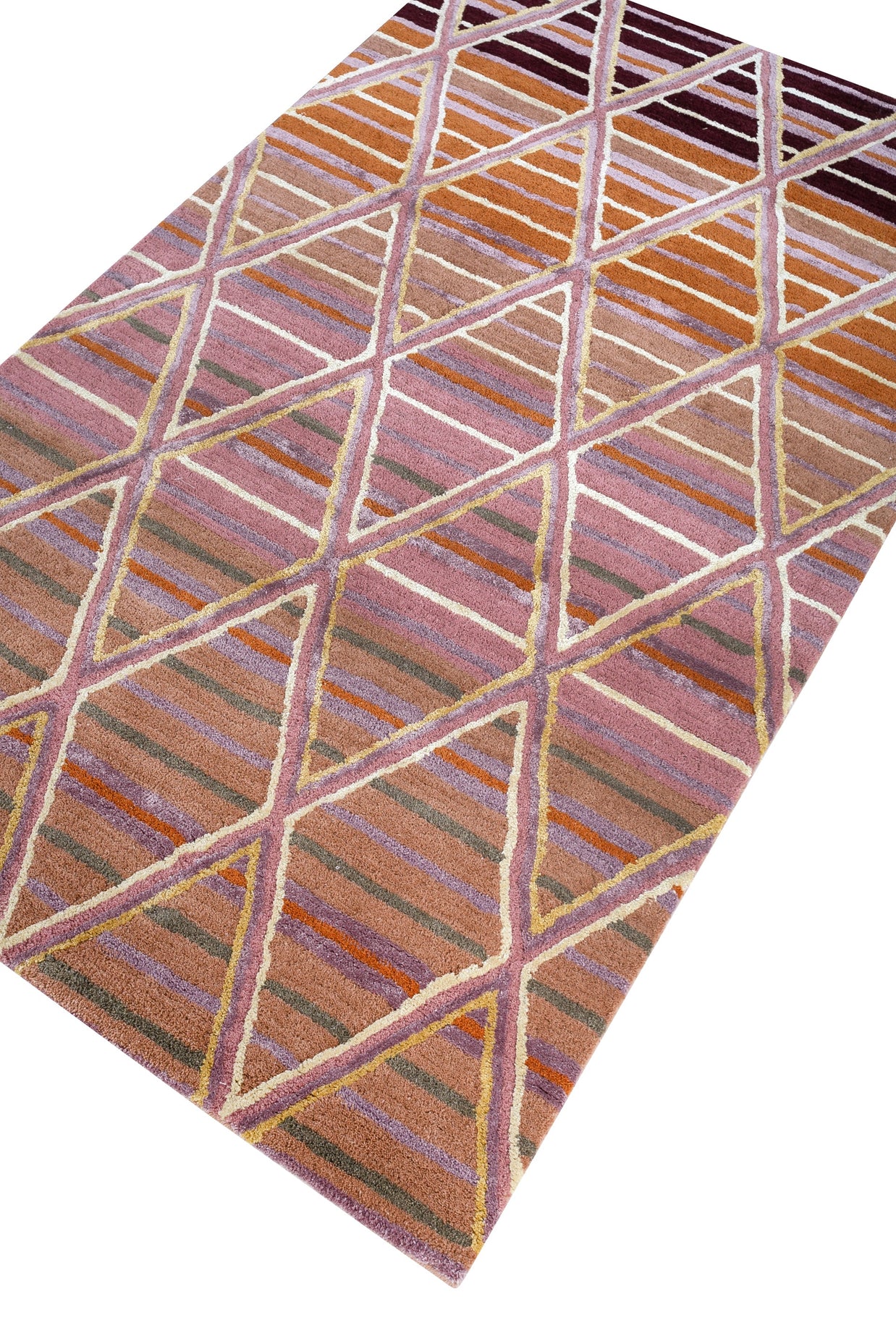Carpet For Living room 3'6x5'6 Feet Red and Orange Wool Viscose Tufted Rectangle Geometric and Stripes Rug