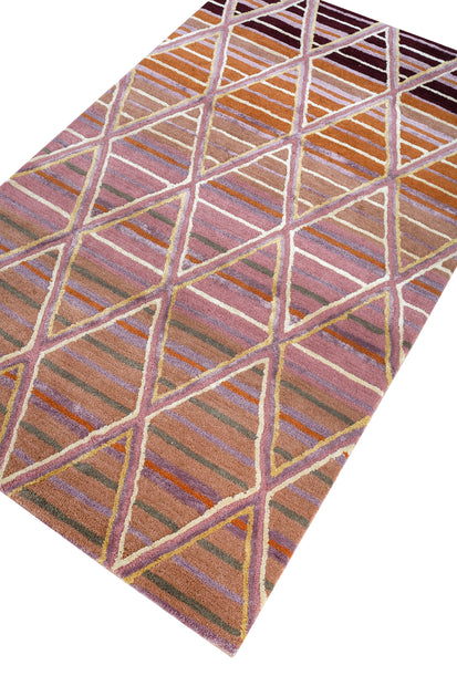 Carpet For Living room 3'6x5'6 Feet Red and Orange Wool Viscose Tufted Rectangle Geometric and Stripes Rug