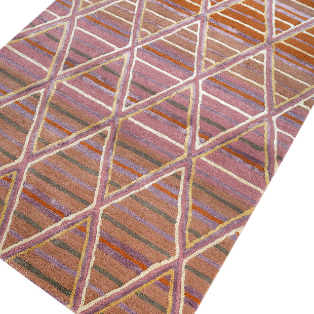 Carpet For Living room 3'6x5'6 Feet Red and Orange Wool Viscose Tufted Rectangle Geometric and Stripes Rug