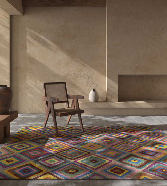 Carpet For Living room 3'6x5'6 Feet Gold Wool and Viscose Rectangle Geometric and Stripes Rug