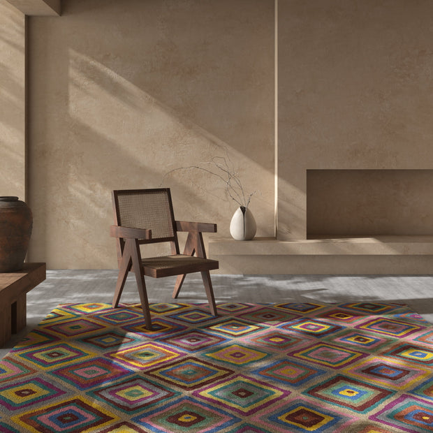 Carpet For Living room 3'6x5'6 Feet Gold Wool and Viscose Rectangle Geometric and Stripes Rug