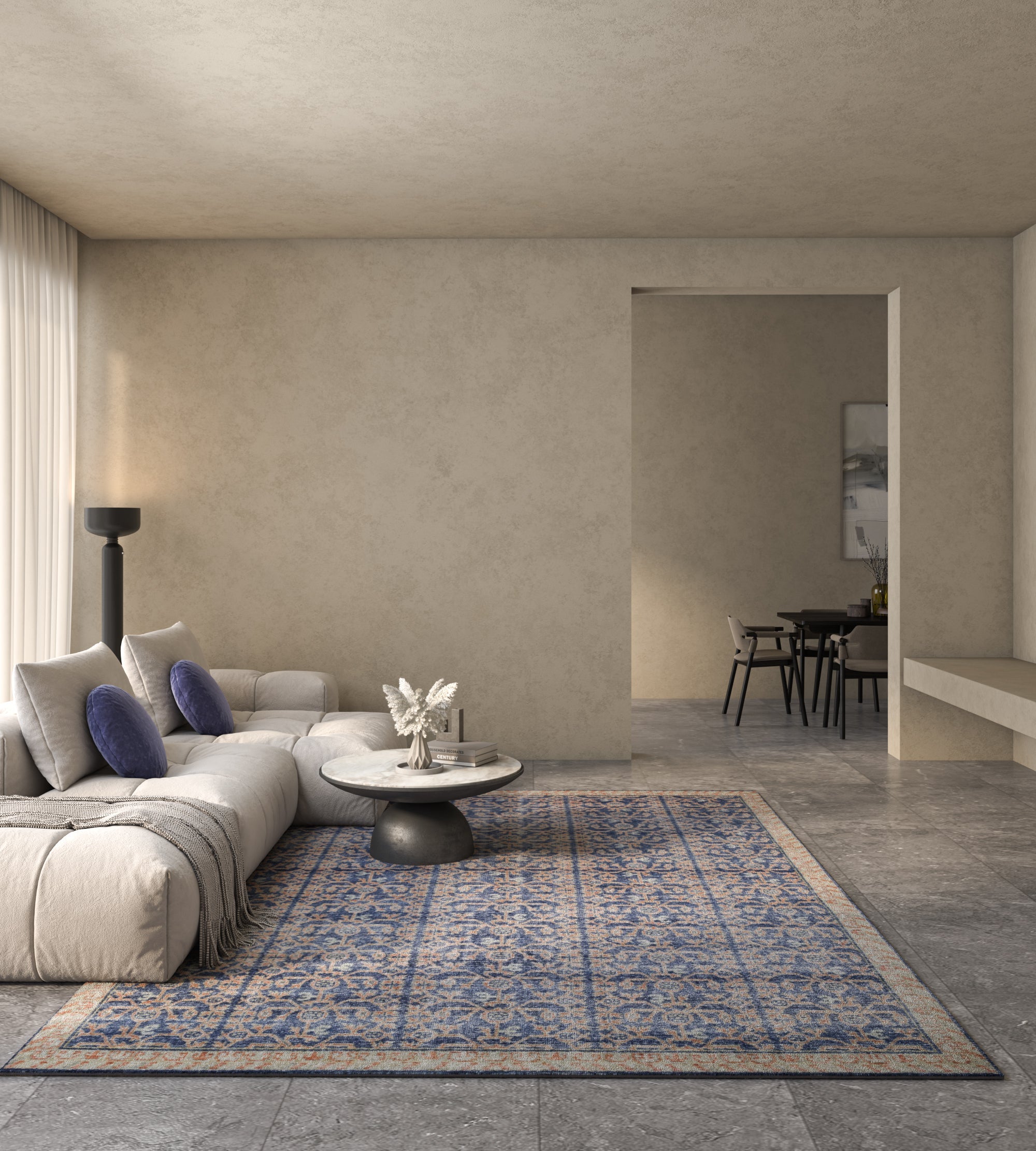 Carpet For Living room 6x9 Feet Blue Wool Rectangle Vintage and Distressed Rug