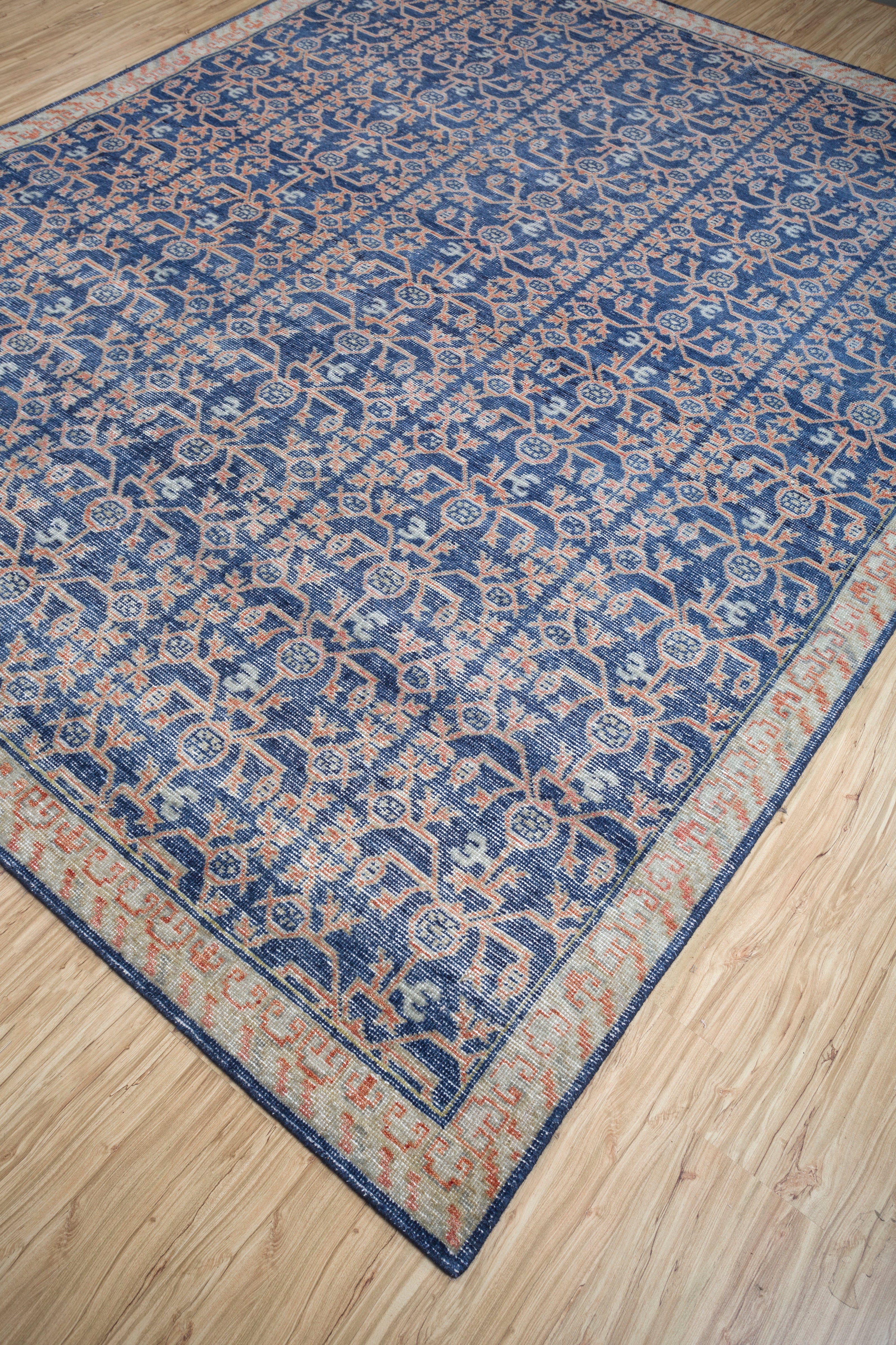 Carpet For Living room 6x9 Feet Blue Wool Rectangle Vintage and Distressed Rug