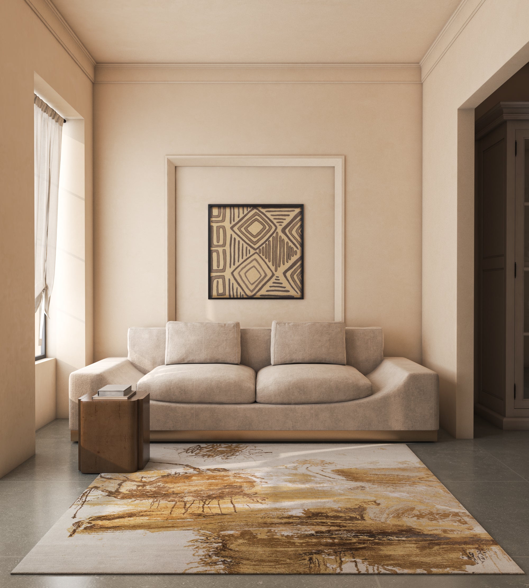 Carpet For Living room 5'6x8 Feet Ivory Wool and Bamboo Silk Rectangle Abstract Rug