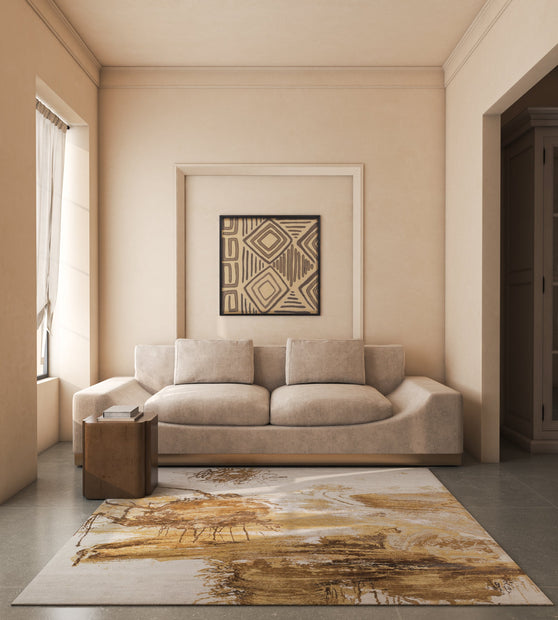 Carpet For Living room 5'6x8 Feet Ivory Wool and Bamboo Silk Rectangle Abstract Rug