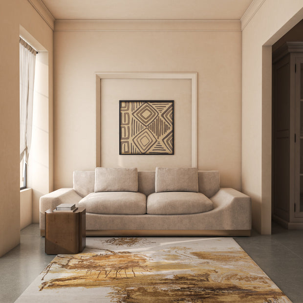 Carpet For Living room 5'6x8 Feet Ivory Wool and Bamboo Silk Rectangle Abstract Rug