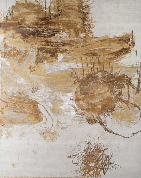 Carpet For Living room 5'6x8 Feet Ivory Wool and Bamboo Silk Rectangle Abstract Rug