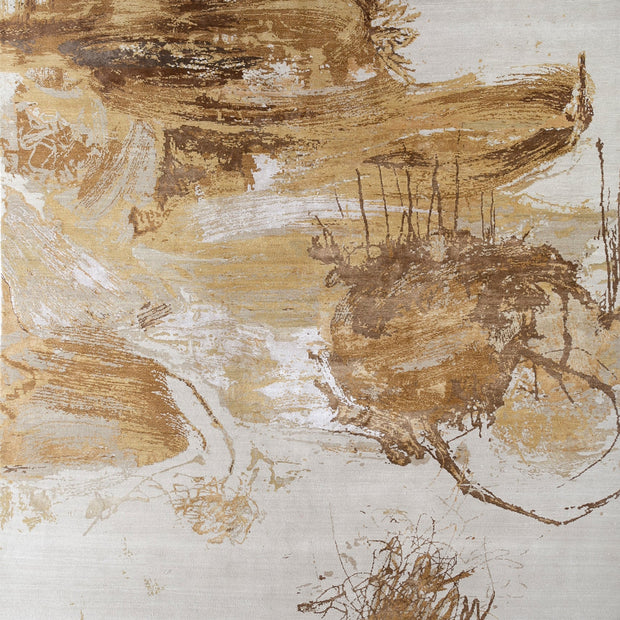 Carpet For Living room 5'6x8 Feet Ivory Wool and Bamboo Silk Rectangle Abstract Rug