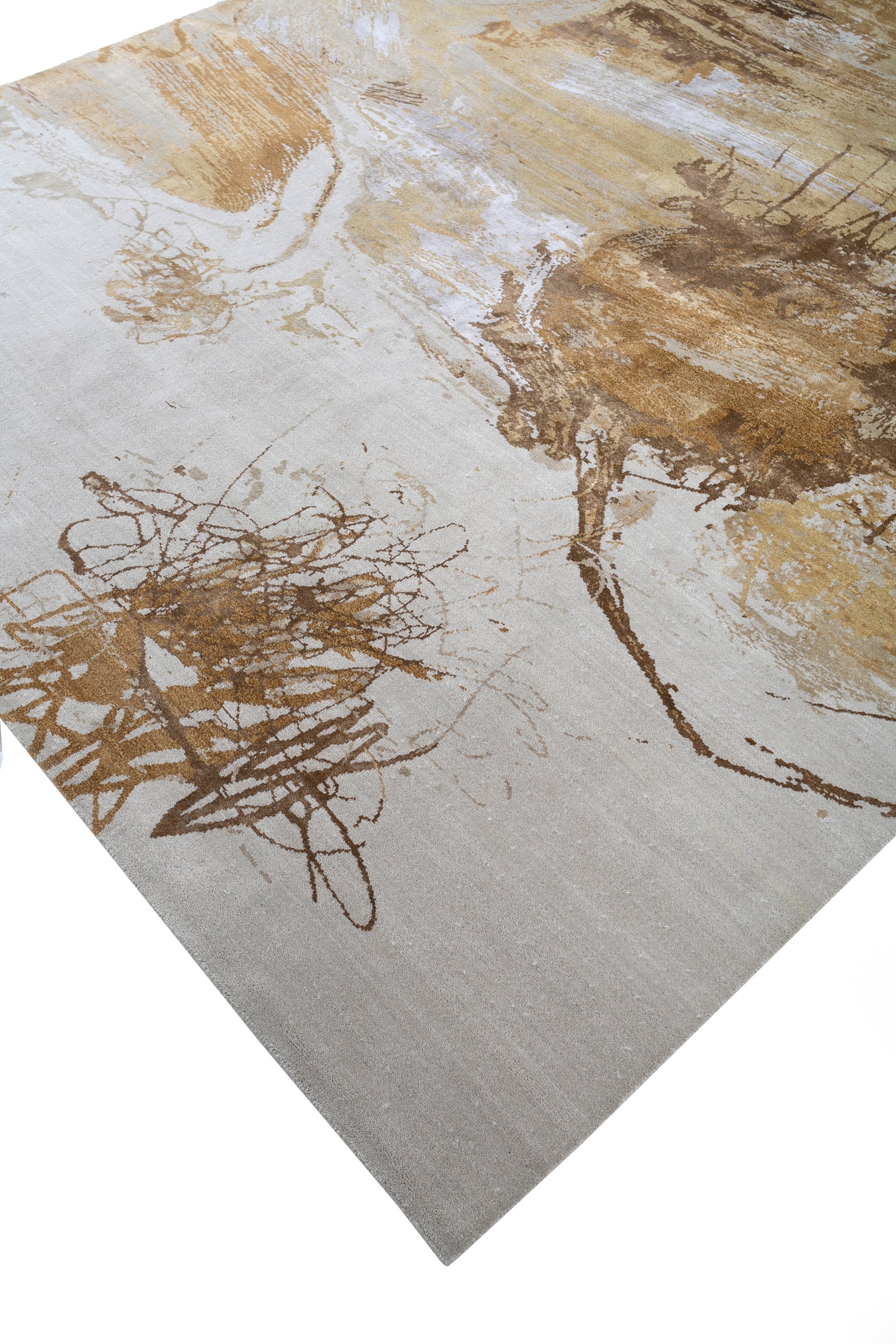 Carpet For Living room 5'6x8 Feet Ivory Wool and Bamboo Silk Rectangle Abstract Rug