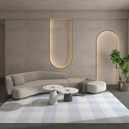 Carpet For Living room 4X6 Feet Blue Polyester Rectangle Geometric And Stripes Rug