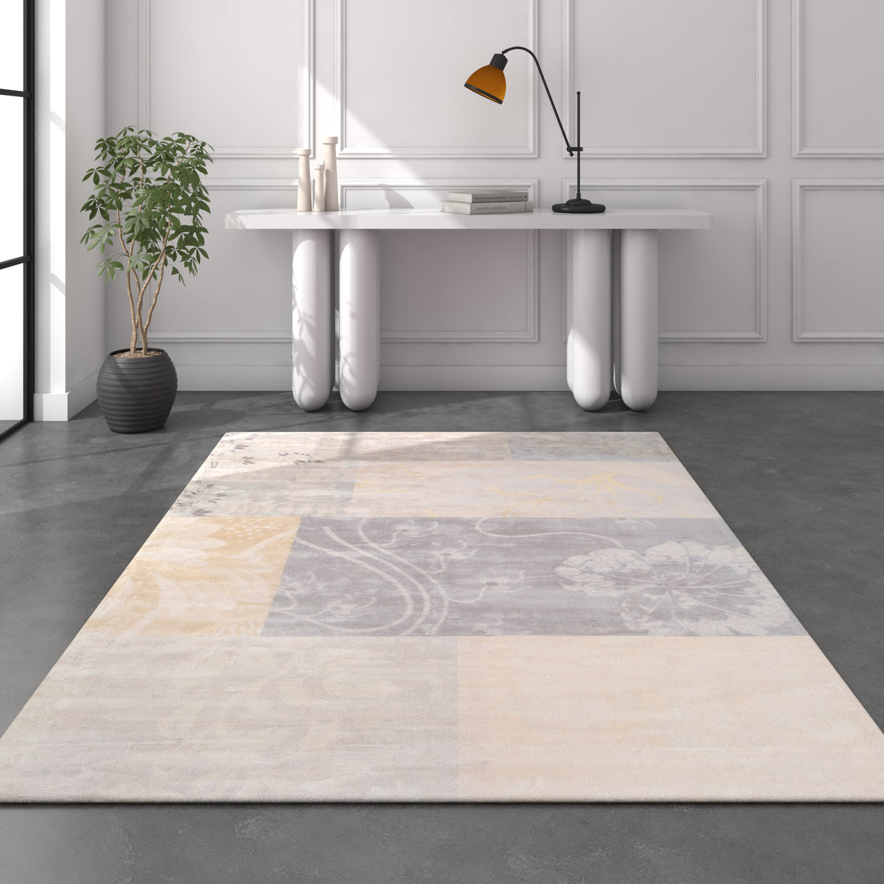 Carpet For Living room 5X8 Feet Grey And Black Viscose Rectangle Floral And Tropical Rug