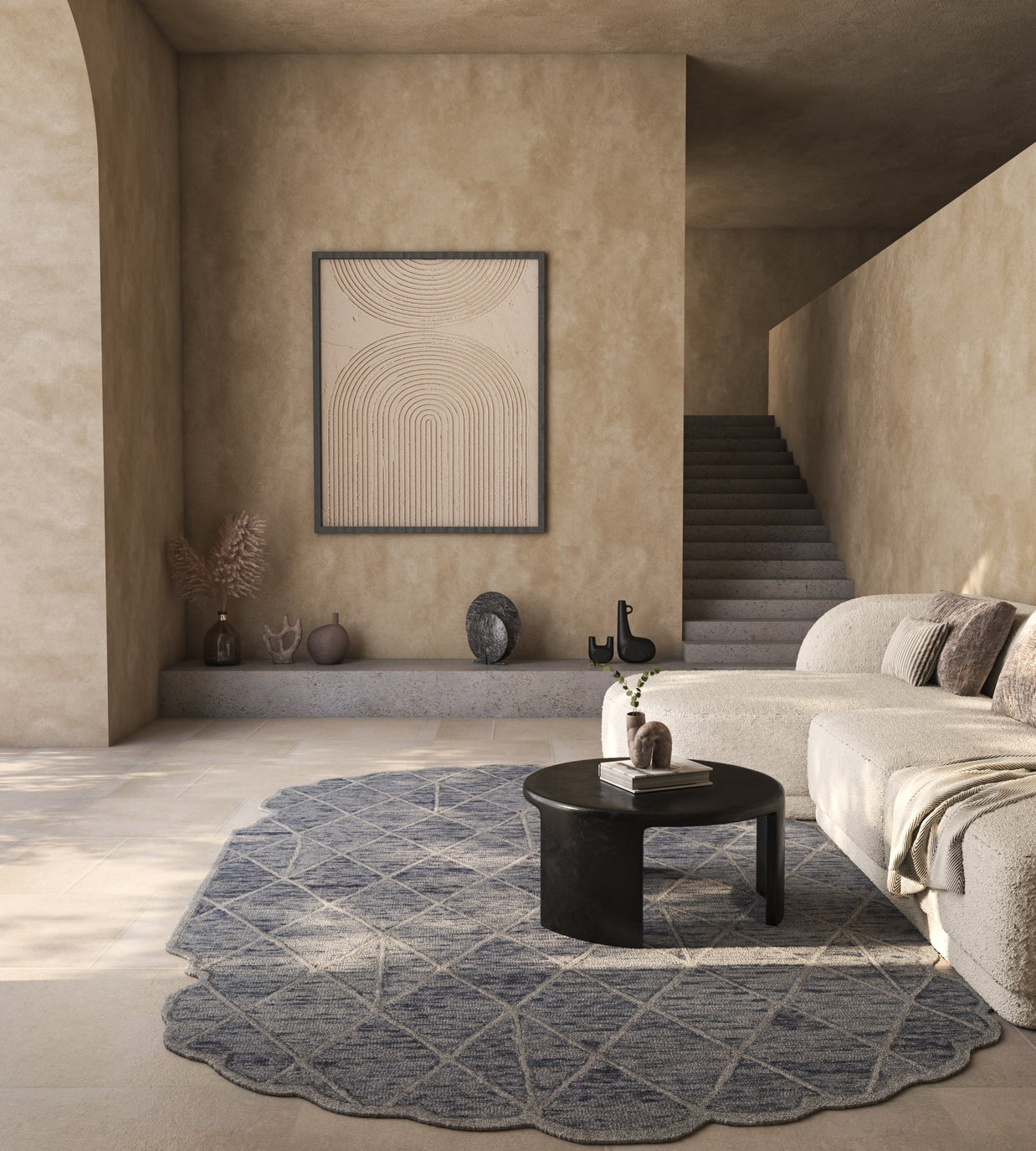 Carpet For Living room 5x8 Feet Grey and Black Wool Irregular Geometric and Stripes Rug