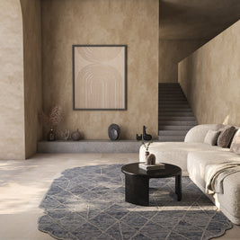 Carpet For Living room 5x8 Feet Grey and Black Wool Irregular Geometric and Stripes Rug