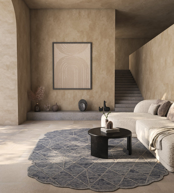 Carpet For Living room 5x8 Feet Grey and Black Wool Irregular Geometric and Stripes Rug