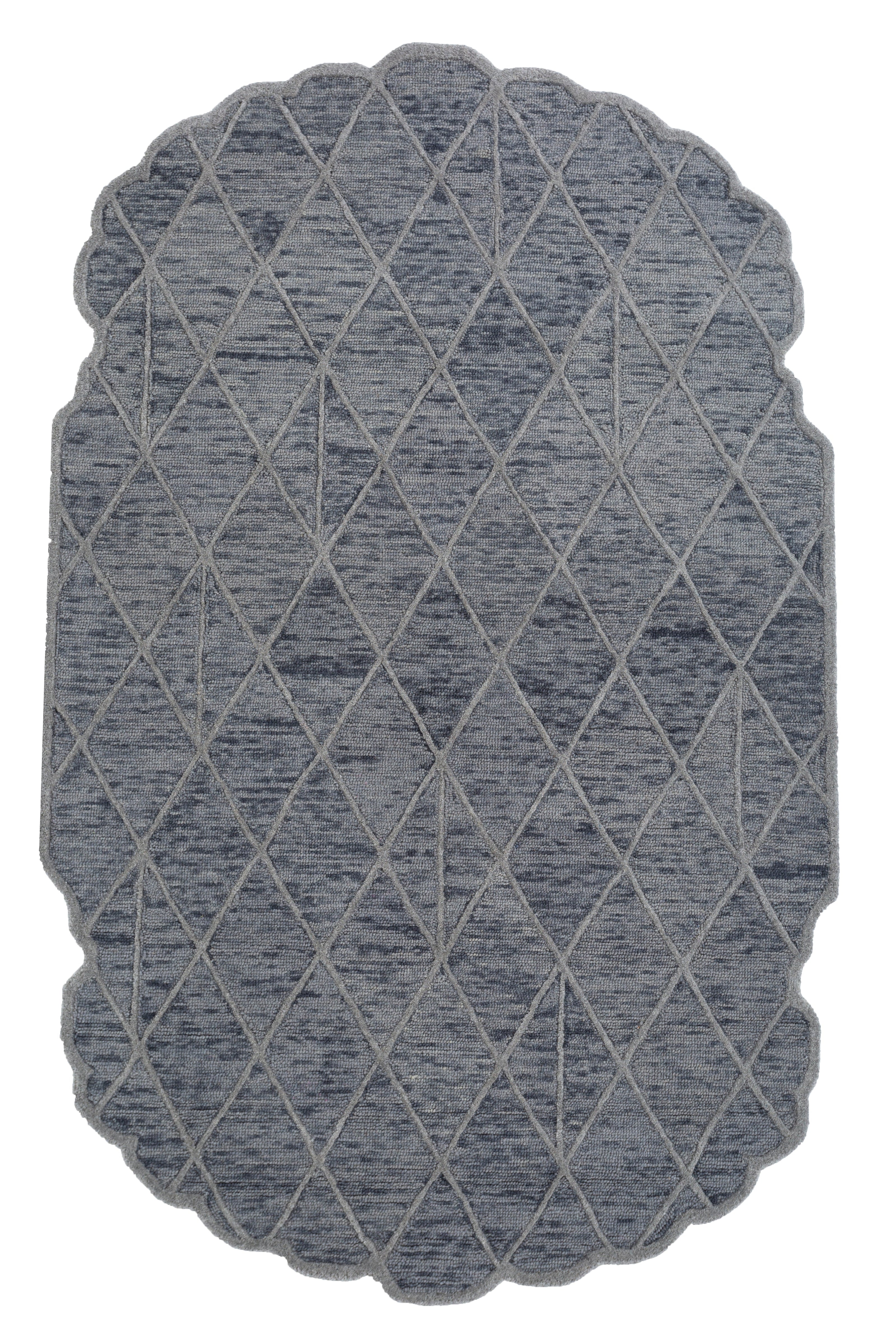 Carpet For Living room 5x8 Feet Grey and Black Wool Irregular Geometric and Stripes Rug