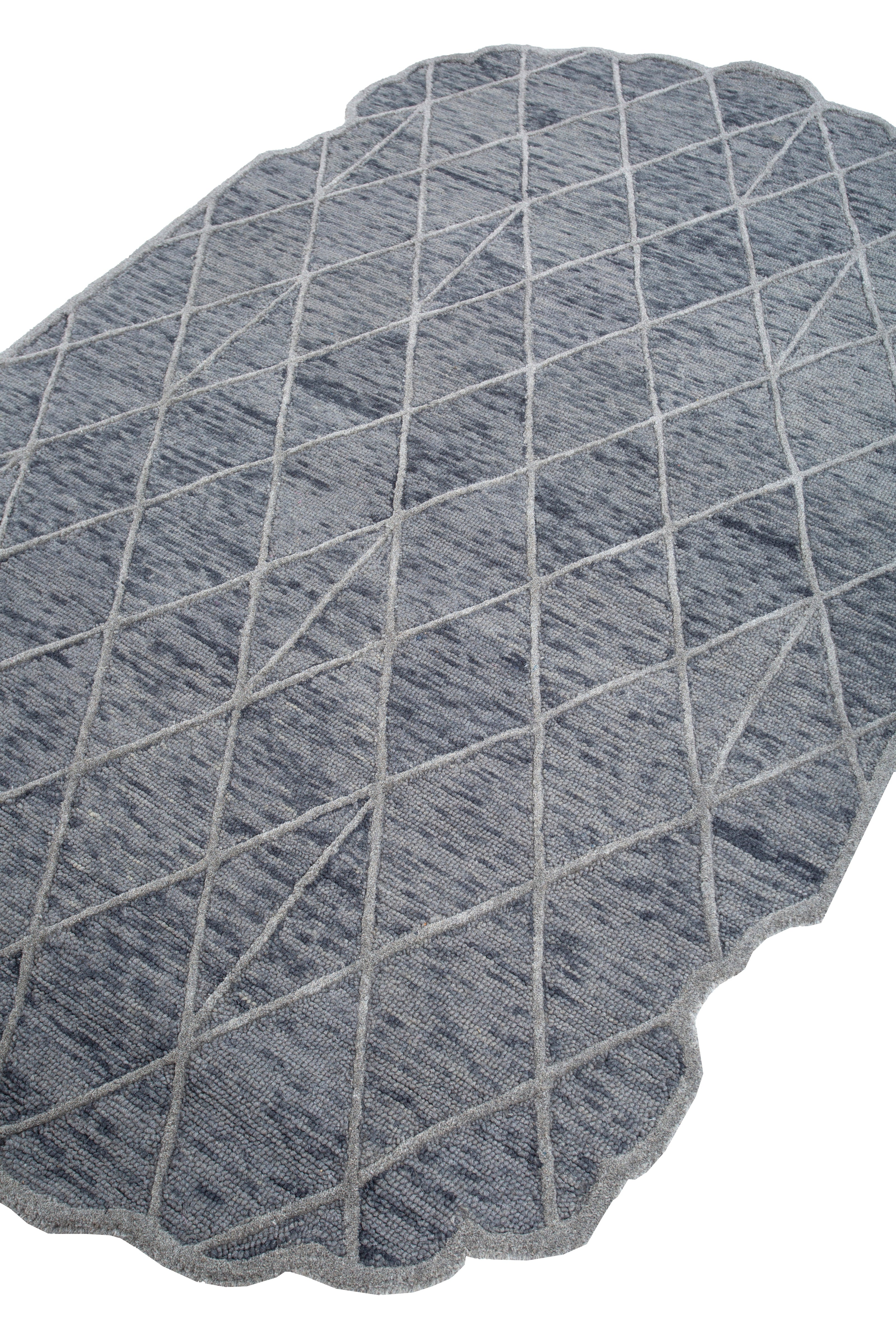 Carpet For Living room 5x8 Feet Grey and Black Wool Irregular Geometric and Stripes Rug