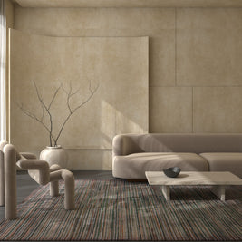 Carpet For Living room 6x9 Feet Beige and Brown Wool and Viscose Rectangle Geometric and Stripes Rug