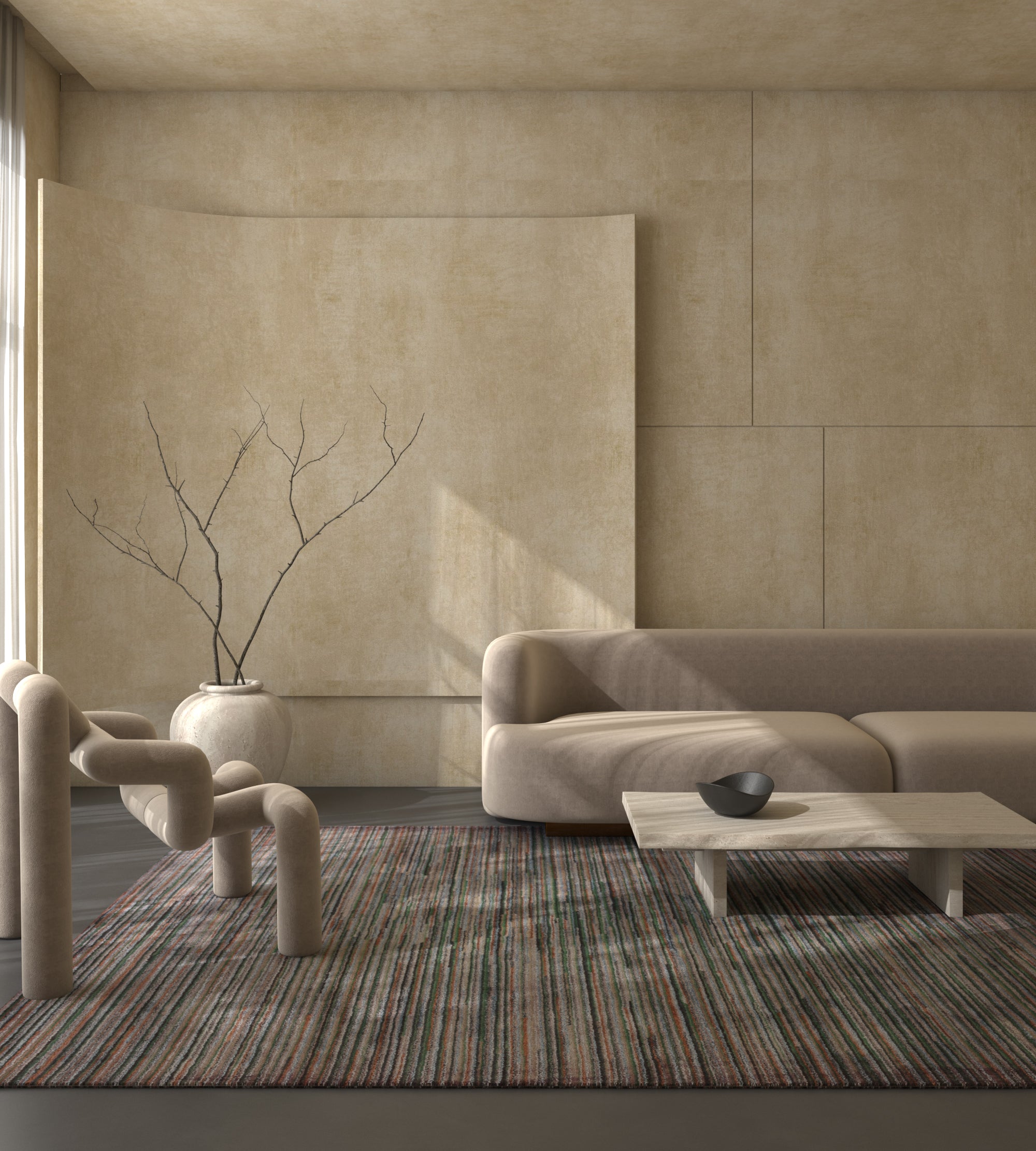 Carpet For Living room 6x9 Feet Beige and Brown Wool and Viscose Rectangle Geometric and Stripes Rug