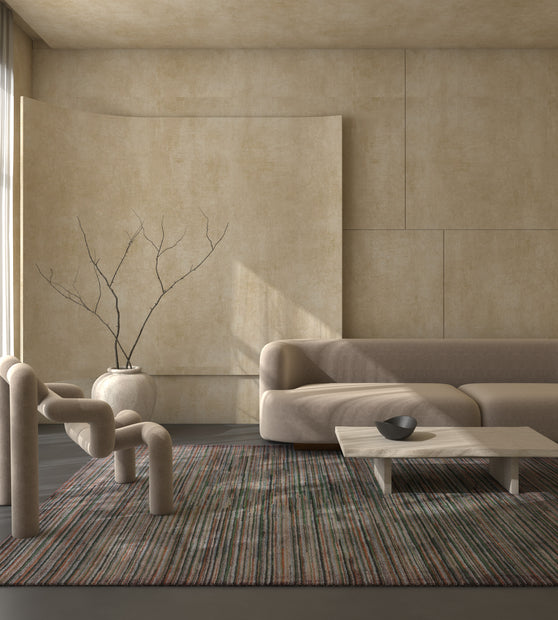 Carpet For Living room 6x9 Feet Beige and Brown Wool and Viscose Rectangle Geometric and Stripes Rug