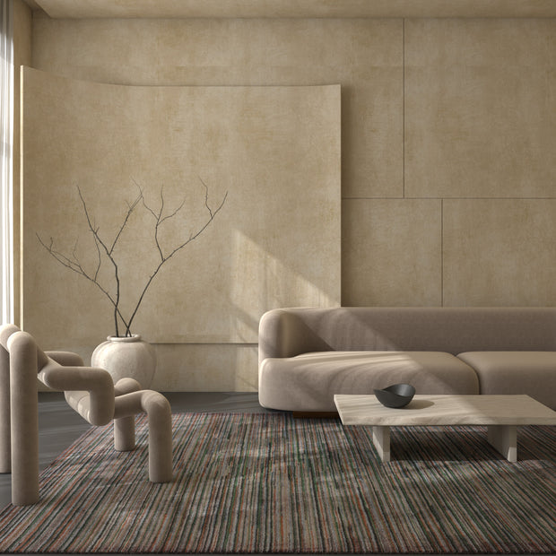 Carpet For Living room 6x9 Feet Beige and Brown Wool and Viscose Rectangle Geometric and Stripes Rug