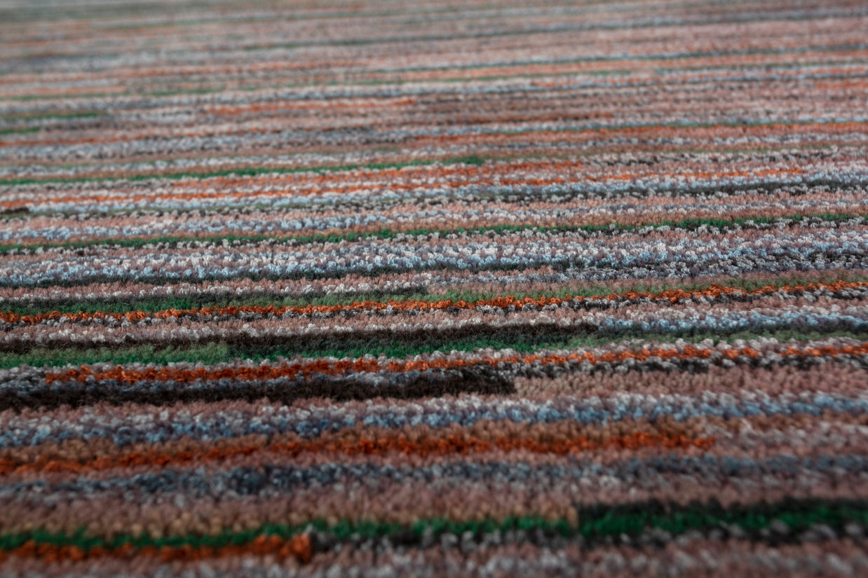 Carpet For Living room 6x9 Feet Beige and Brown Wool and Viscose Rectangle Geometric and Stripes Rug