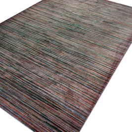 Carpet For Living room 6x9 Feet Beige and Brown Wool and Viscose Rectangle Geometric and Stripes Rug