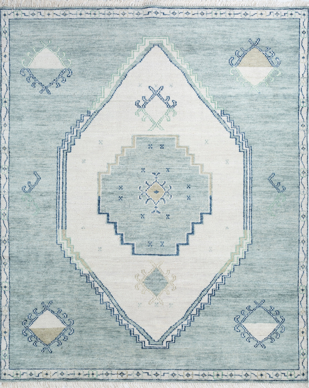 Carpet For Living room 8x10 Feet Ivory Wool Rectangle Moroccan and Tribal Rug