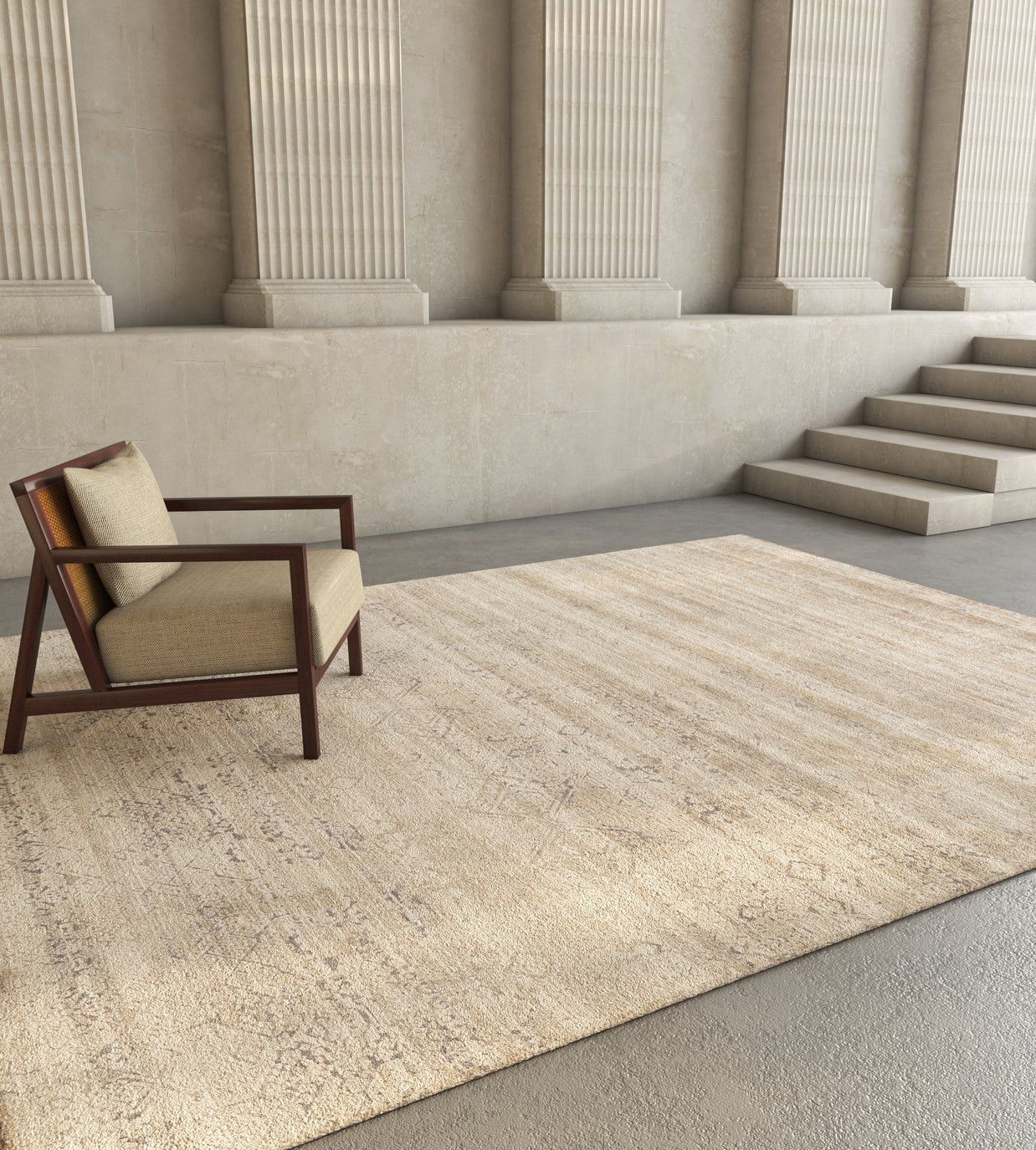 Carpet For Living room 5'6x8 Feet Blue Wool and Bamboo Silk Rectangle Vintage and Distressed Rug