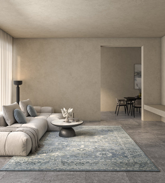 Carpet For Living room 4x6 Feet Blue Wool Rectangle Vintage and Distressed Rug